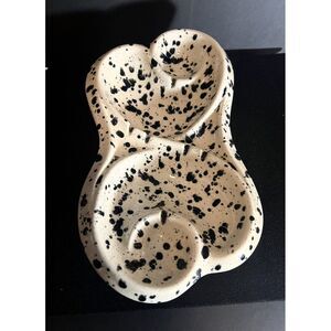 Beautiful Vintage Large Table Ashtray Speckle Glaze Black & White MCM